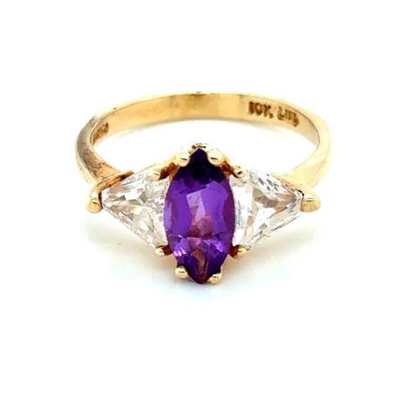 10K Gold Amethsyt/Trillion Cut Cz Ring - Picture 1 of 13
